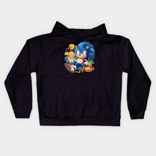 A sonic the hedgehog relaxing in a chair at the beach. (2) Kids Hoodie